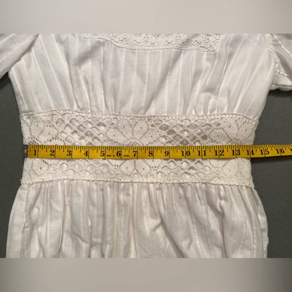 Vintage Boho Lace Maxi Dress Bell elbow length sleeves square Neck size 11/12 - Picture 8 of 12
